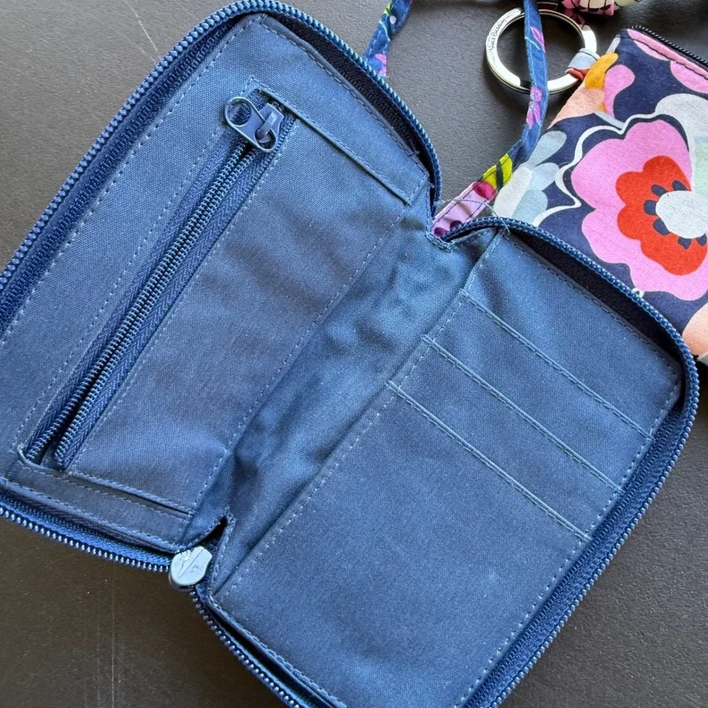 Vera Bradley Zip ID Case & Wristlet Wallet Floral Set Blue Pink